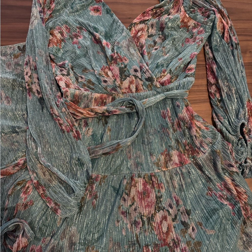 Eliza J Teal Floral Maxi Gown with V-Neck- Size 10 - Picture 2 of 4